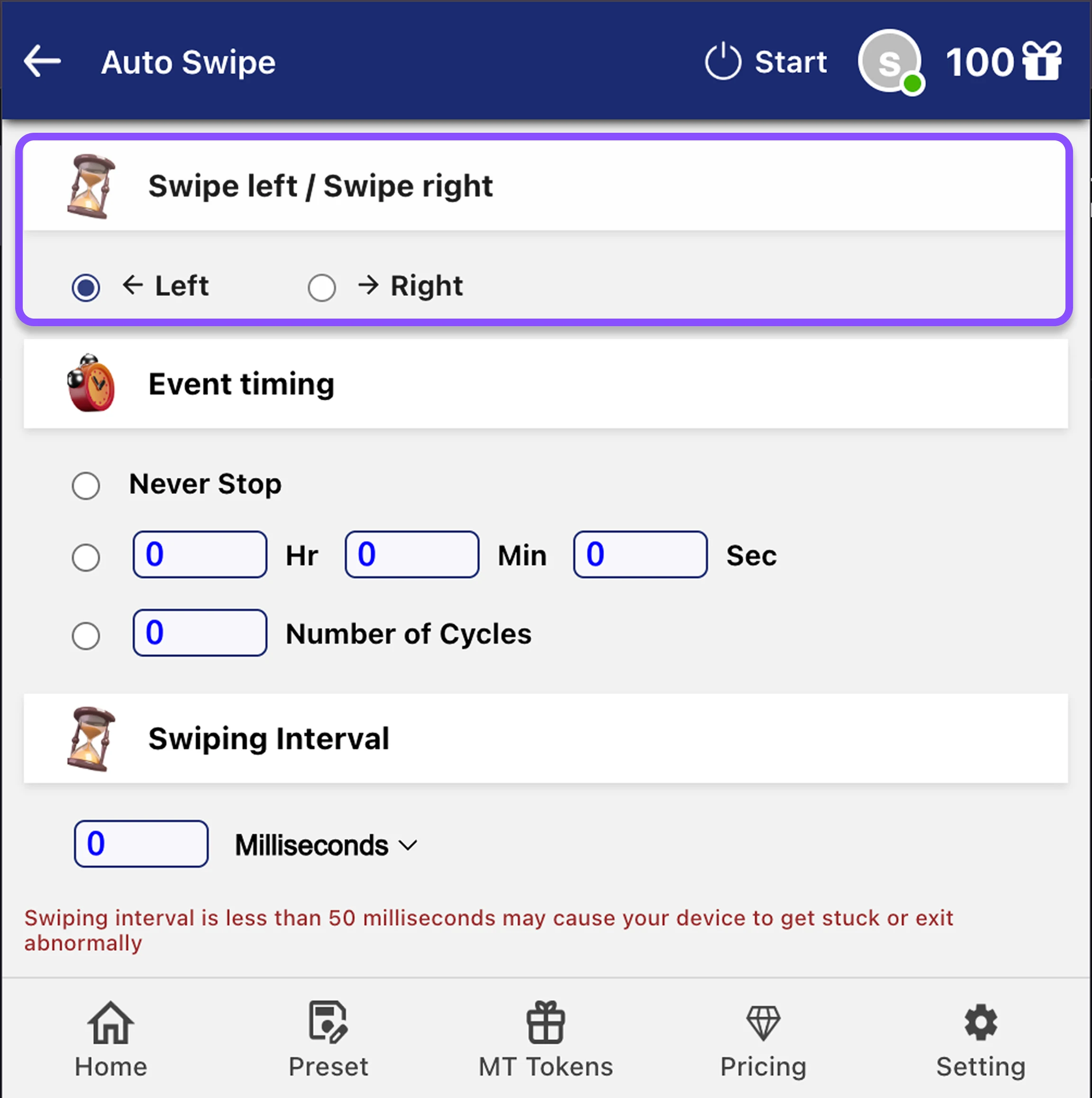 Step 1: Select Swipe Direction